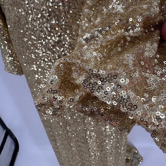 Mac Duggal Gold Sequin Open Back Pageant Prom Evening Gown Dress Size 6 - Picture 4 of 7